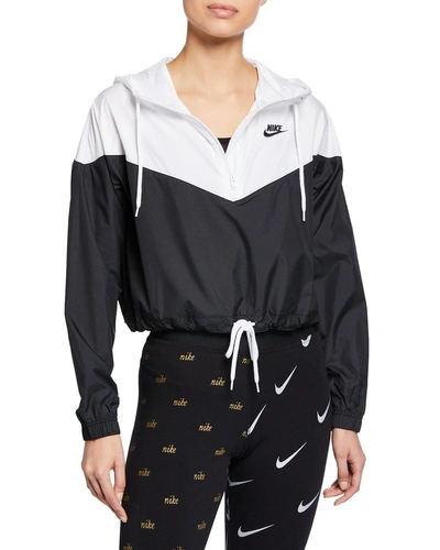 Nike Two-tone Cropped Hooded Wind-resistant Jacket In Black/white