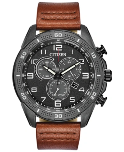 CITIZEN DRIVE FROM CITIZEN ECO-DRIVE MEN'S LTR BROWN LEATHER STRAP WATCH 45MM