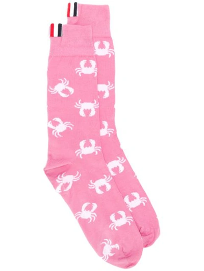 Thom Browne 螃蟹图案嵌花中筒袜 - 粉色 In Pink