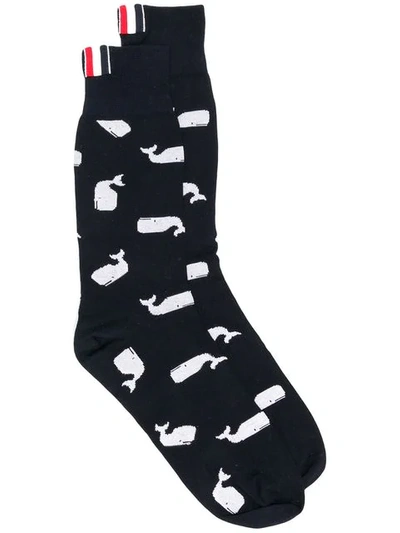 Thom Browne Mens Navy Dolphin Icon Intarsia Mid-calf Socks In Blue,brown