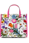 GUCCI Flora medium leather-trimmed printed canvas tote