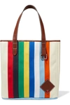 JW ANDERSON BELT LEATHER-TRIMMED STRIPED CANVAS TOTE