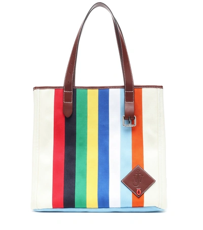 Jw Anderson Belt Leather-trimmed Striped Canvas Tote In 110 Calico Multi
