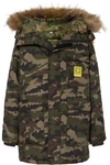 BRUMAL HOODED FAUX FUR-TRIMMED CAMOUFLAGE-PRINT SHELL DOWN PARKA