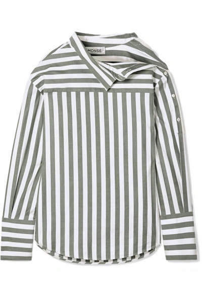 Monse Oversized Asymmetric Striped Cotton-twill Shirt In Green