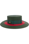 GUCCI Embellished grosgrain-trimmed straw hat