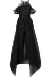 ROLAND MOURET KENDRAY COLD-SHOULDER CREPE AND FLOCKED TULLE JUMPSUIT