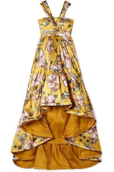 Silvia Tcherassi Búgula Asymmetric Floral-print Silk-blend Satin Maxi Dress In Yellow