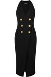 BALMAIN BUTTON-EMBELLISHED STRETCH-KNIT MIDI DRESS