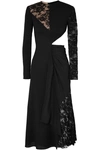 GIVENCHY CUTOUT PANELED WOOL-CREPE, SILK CREPE DE CHINE AND LACE MIDI DRESS