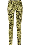 Gucci High Rise Zebra Print Cotton Denim Jeans In Yellow