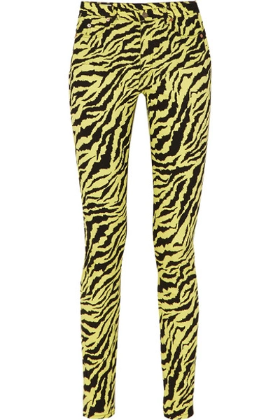 Gucci High Rise Zebra Print Cotton Denim Jeans In 7412 Yellow/black