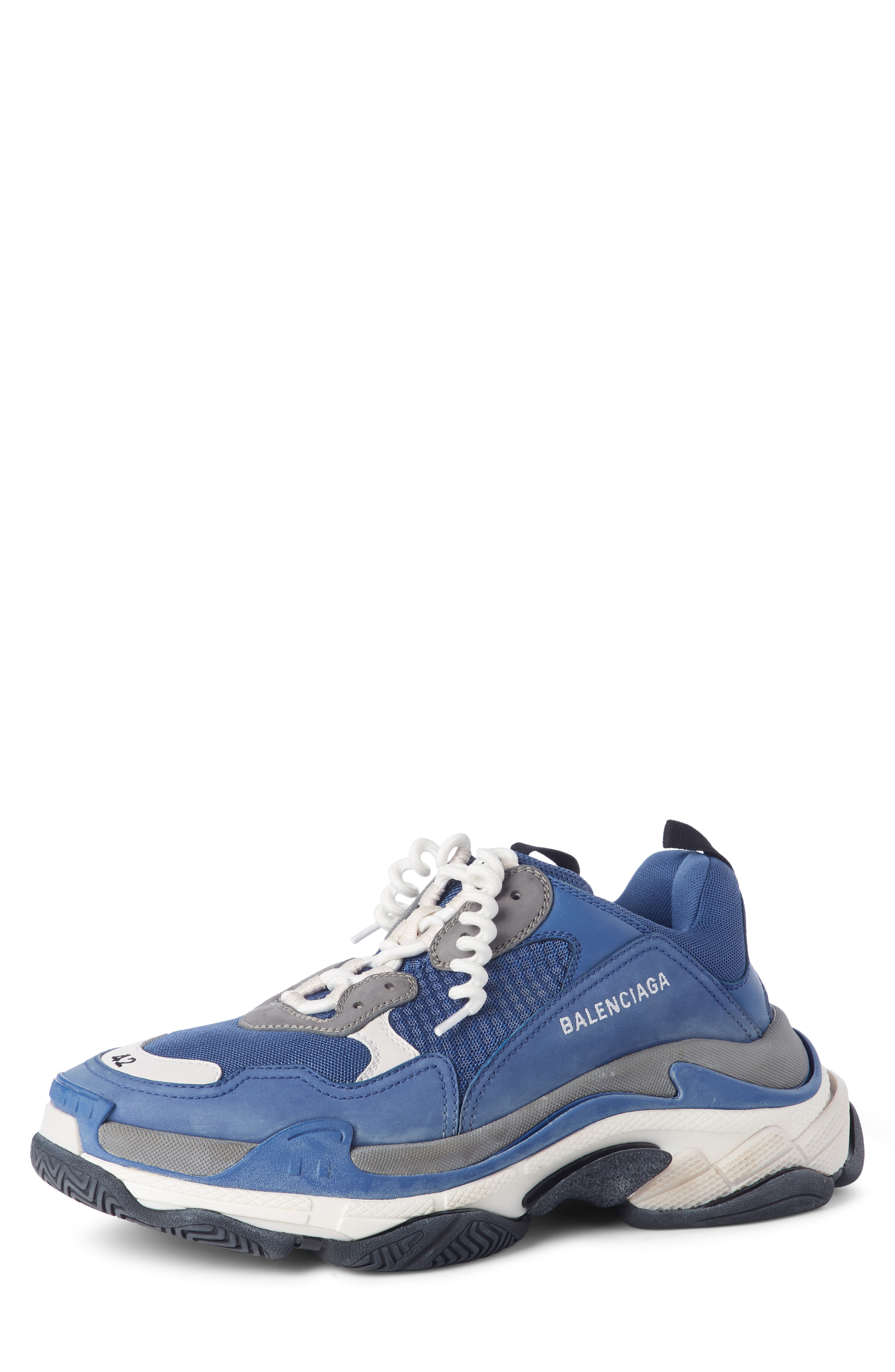 Balenciaga White Blue Triple S Sneakers SSENSE
