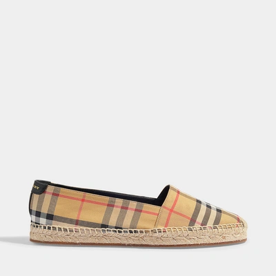Burberry Vintage Check And Leather Espadrilles In Antique Yellow