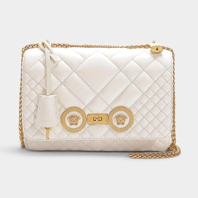 Versace Small Off White Quilted Leather Icon Small Shoulder Bag