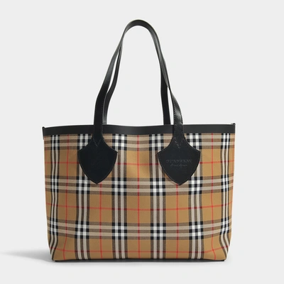 Burberry Nude The Medium Giant Vintage Check Reversible Tote In Yellow & Bright Red