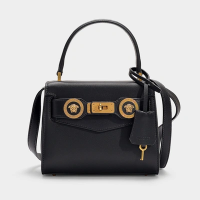 Versace Icon Leather Top Handle Shoulder Bag In Black/ Tribute Gold