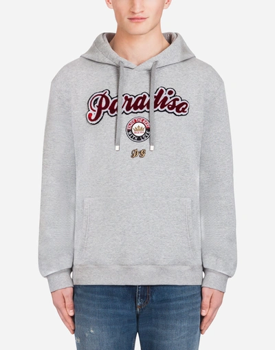 Dolce & Gabbana Cotton Sweatshirt With Patches And Hood In Grey