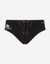 DOLCE & GABBANA SWIMMING BRIEFS WITH CROWN PRINT AND POUCH BAG