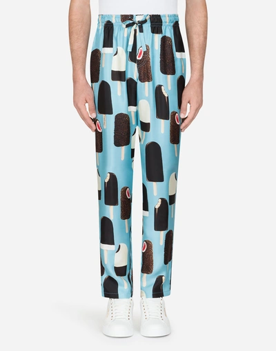 Dolce & Gabbana Printed Silk Pyjama Trousers In Light Blue