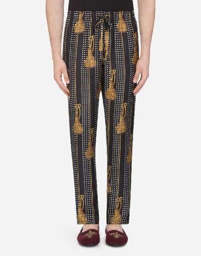 Dolce & Gabbana Pyjama Trousers In Printed Silk In Black