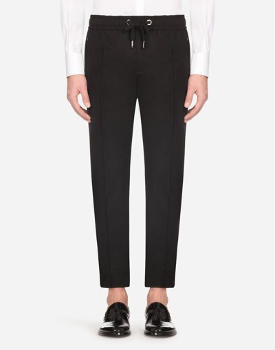 Dolce & Gabbana Stretch Cotton Jogging Pants With Plate In Black