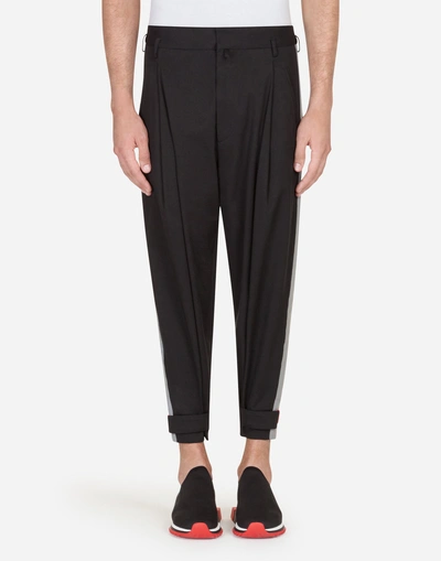 Dolce & Gabbana Trousers In Cotton With Side Stripes In Black