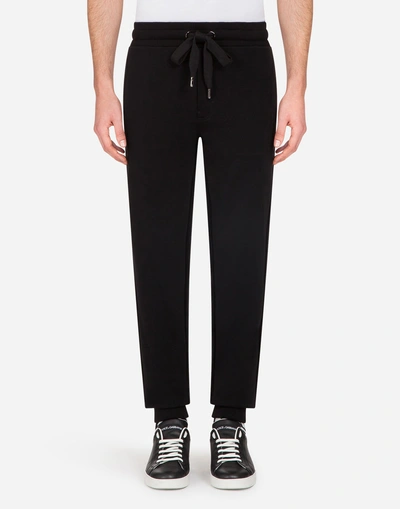 Dolce & Gabbana Cotton Jogging Trousers With Patches In Black