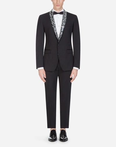 Dolce & Gabbana Martini Tuxedo Suit In Stretch Wool In Black