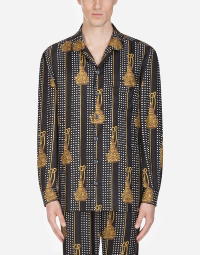 Dolce & Gabbana Pajama Shirt In Printed Silk In Black