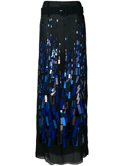 Prada Skyline Embellished Chiffon Maxi Skirt In Black
