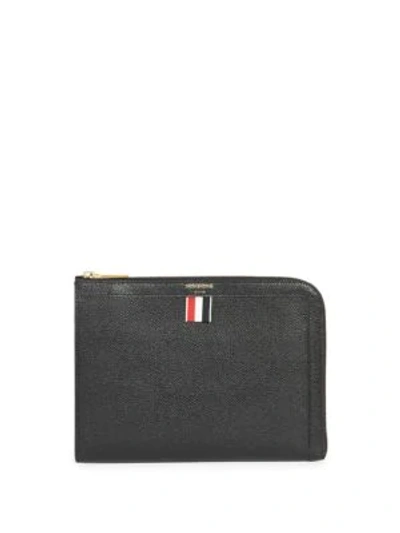 Thom Browne Tricolour Tab Grained Leather Folio In Black