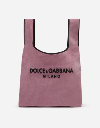 Dolce & Gabbana Market Shopping Shoulder Bag In Velvet With Rubber Logo In Multi