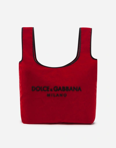 Dolce & Gabbana Market Shopping Shoulder Bag In Velvet With Rubber Logo In Multi