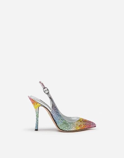 Dolce & Gabbana Dégradé Crystal-embellished Satin Slingback Pumps In Multicolor