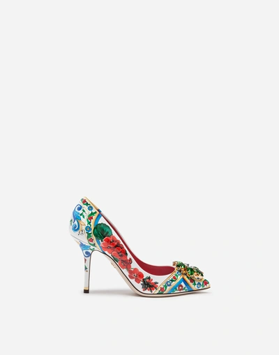 Dolce & Gabbana Printed Patent Leather Pumps With Brooches In Flowers Print