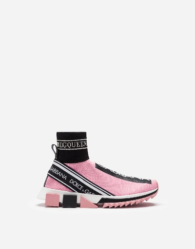 Dolce & Gabbana Sorrento Pink Stretch Jersey Hi- Top Slip-ons