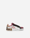 DOLCE & GABBANA PORTOFINO SNEAKERS IN MIX OF MATERIALS WITH APPLICATIONS