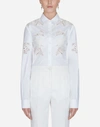 Dolce & Gabbana Long-sleeve Button-front Lace-inset Poplin Blouse In White
