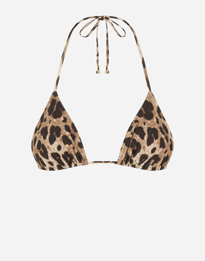 Dolce & Gabbana Animal Print Triangle Swimsuit In Estampado Animalier