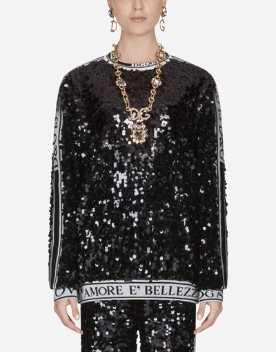 Dolce & Gabbana Crew-neck Sweatshirt With Sequins In Black