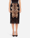 Dolce & Gabbana Lace And Leopard-print Charmeuse Midi Skirt In Animal Print