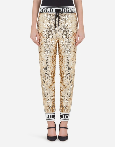 Dolce & Gabbana Side Band Sequin Trousers In Gold