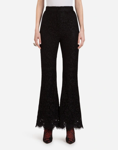 Dolce & Gabbana Cropped Guipure Lace Flared Pants In Black