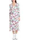Saloni Eve C Shirred Floral-print Silk-jacquard Midi Dress In Bianco
