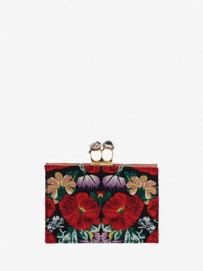 Alexander Mcqueen Small Jeweled Double-ring Clutch In Multicolor