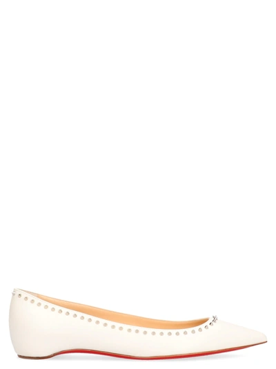 Christian Louboutin Anjalina Studded Leather Point-toe Flats In White