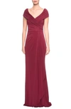 LA FEMME RUCHED JERSEY COLUMN GOWN,26519