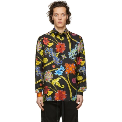 Versace Men's Long Sleeve Jewels Cotton Sport Shirt In A72w Multicoloured