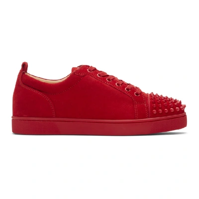 Christian Louboutin Louis Junior Spike-embellished Suede Trainers In Red